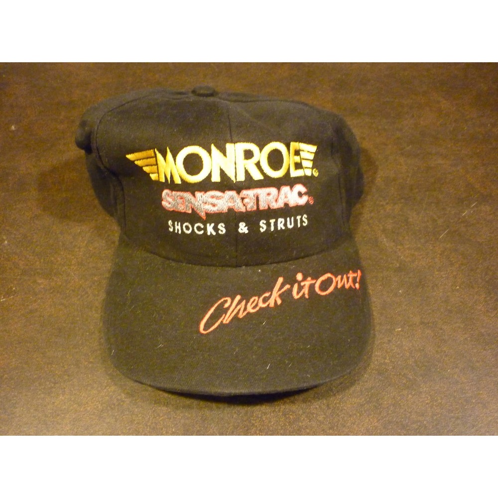 VINTAGE Monroe Sensatrac Shocks & Struts Strapback Trucker Dad Hat Black Racing